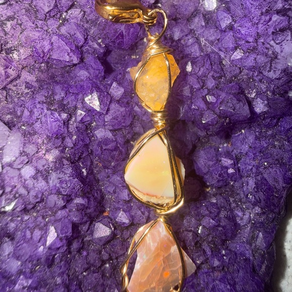 Triple Stone: Opals + Citrine + Fire Opal Pendant